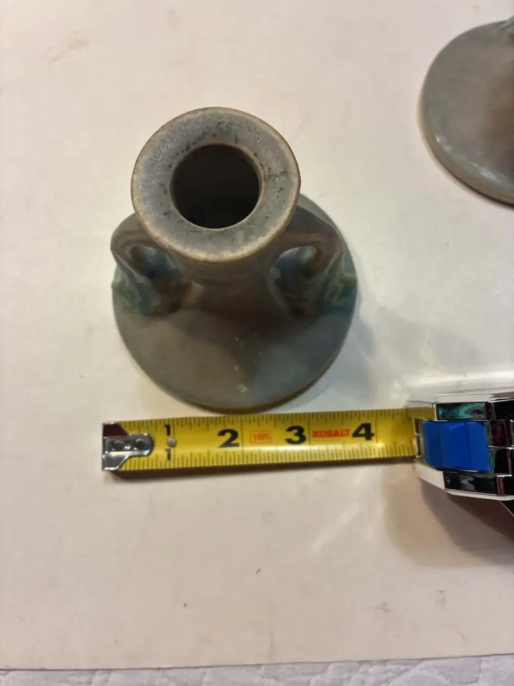 Lot of 2 VTG Roseville Pottery Tuscany Gray Candlestick Holder Shape 1066-3.5